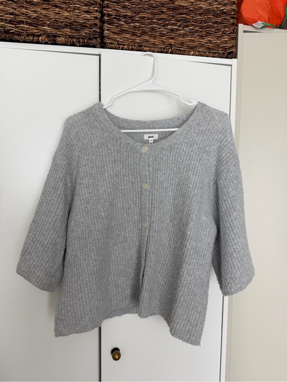 aerie Light Gray Ribbed Cardigan